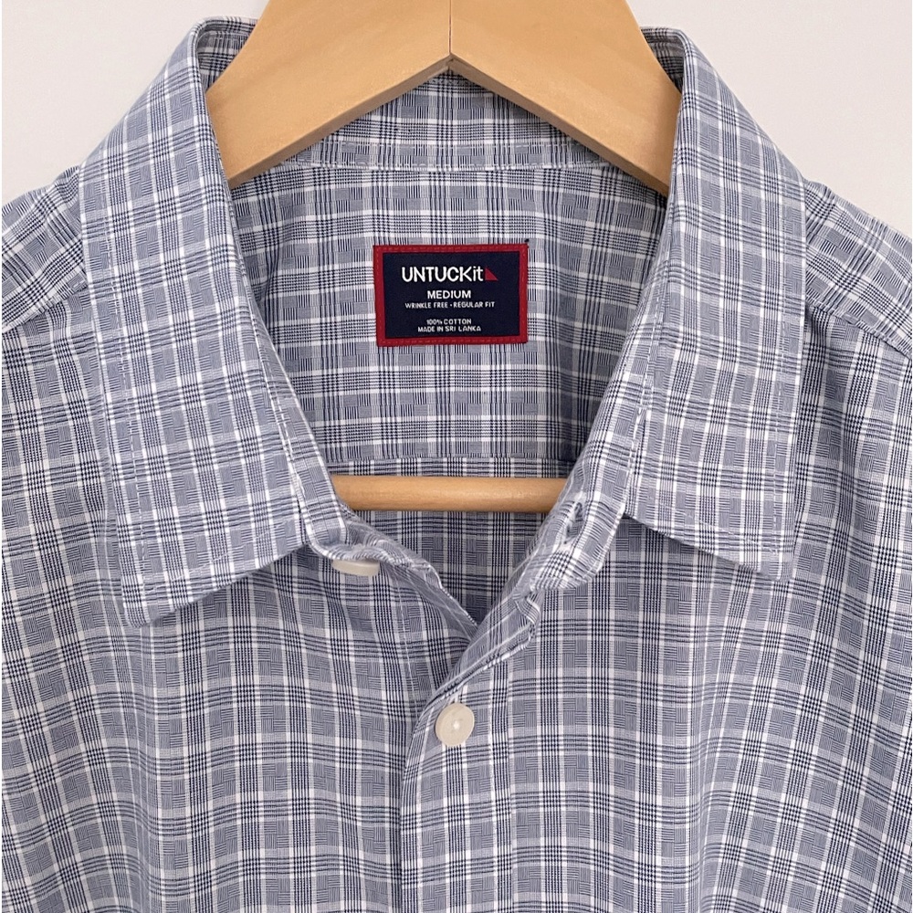 UNTUCKit Shirt Men Medium Erryk-WF Blue, light blue, gray plaid button down - Picture 6 of 8